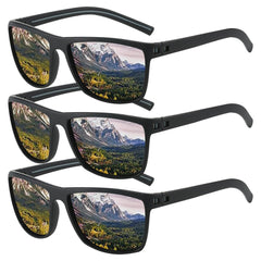Risipu 3-Pack Polarized Sunglasses for Men and Women, Lightweight Rectangular Sun Glasses Men, UV400 Protection Mens Sunglasses Polarised (Black*3)