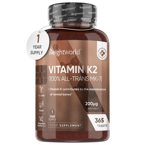 Vitamin K2 MK7 200mcg - 1 Year Supply - 365 Vegan K2 Vitamin Tablets (Not Vitamin K2 Capsules) - Menaquinone MK-7-100% All-Trans MK-7 K2 Vitamin Supplement for Bones