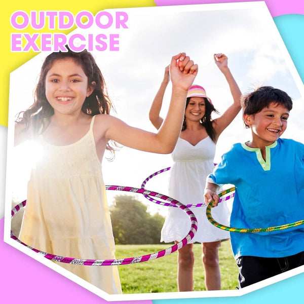 FlickBuyz Hula Hoop - Multicolor Fitness Hula Hoops - Plain and Glitter 55cm, 65cm, 75 cm Plastic Hula Hoops, Fitness and Dance Exercise Hoola Hoops (8, Glitter (55cm))