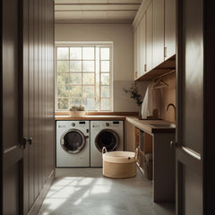 La Jolíe Muse Large Storage Basket - Cotton Rope Laundry Basket with Handle for Diaper Blanket Toy Towel Woven Laundry Basket Home Decor, White & Desert-S