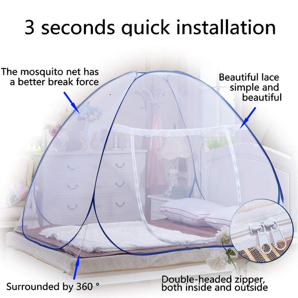 Mosquito Net Bed Canopy Camping Double Portable Travel Home Anti Mosquito Tent Foldable Pop Up Mosquito Net for King Bed Netting Free Standing Kids Adult Bottomed Sleep Bug Nets Outdoor(180*200*150cm)