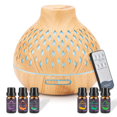 SPLITSKY 400ML Essential Oil Diffuser,Remote Control Aroma Diffuser with 6 Essential Oils Gift Set,Electric Scent Nebulizer Air Humidifier with 14 Colour Lights for home,bedroom