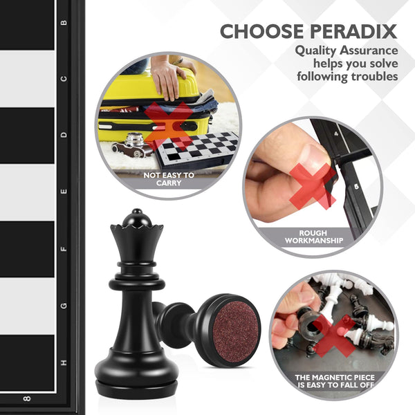 Peradix Chess Board Set Game -Travel Magnetic Chess Piece Set with Chess Folding/Portable Storage Board-Traditional Strategy Game for Kids/Children/Adults