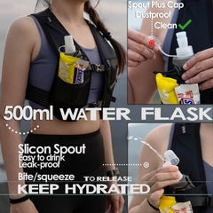 EGOO - LED Running Vest with Multi-Pockets for Men and Women, Lightweight Hydration Vest for Running & Outdoor Activities, Rechargeable LED Safety Light x2 + 500ml Soft Flask x1