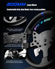 PXN V99 Gaming Steering Wheel, Driving Force Feedback Steering Wheel with Pedals and Shifter - 3.2NM, 270°&900°, 11.8 inch, 4 Paddle Shifters, Tools APP - Racing Steering Wheel for PC, Xbox and PS4