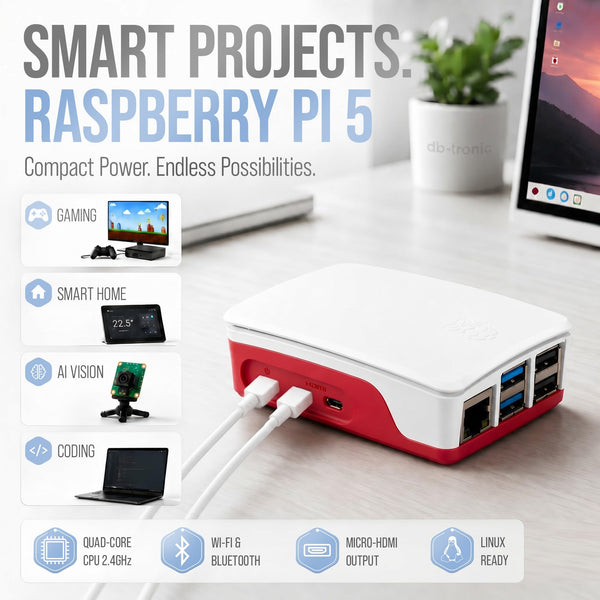 db-tronic Raspberry Pi 5 8GB Starter Kit | 128GB Edition | 27W Power Supply | Case with Cooling Fan | Heatsink | 4K Micro HDMI Cable | Ideal for Smart Home, Retro Gaming & Home Assistant