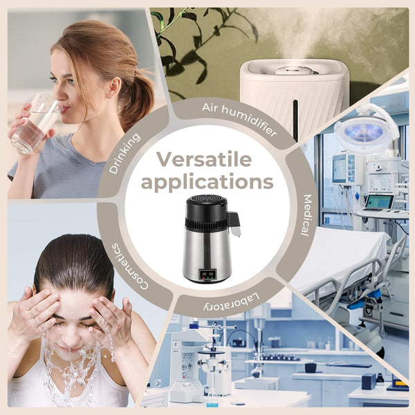 Water Distiller, 4.2L Upgraded Stainless Steel Distilled Water Machine, Distilled Water Maker with LCD Panel & Glass Container, Countertop Water Distiller for Home with Temperature Setting, Silver
