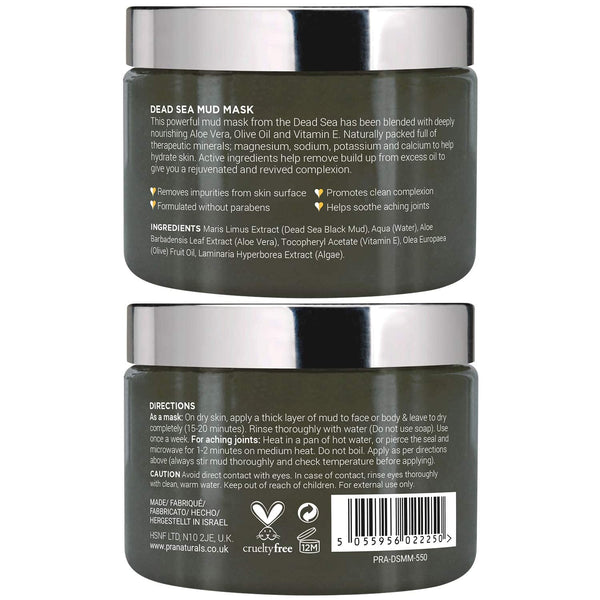 PraNaturals Dead Sea Mud Mask 550g Organic, Natural & Vegan, Cruelty-Free Cosmetic - Mineral-Rich, Hydrates, Detoxifies & Deeply Cleanses Skin Anti-Ageing, Suitable for All Skin Types