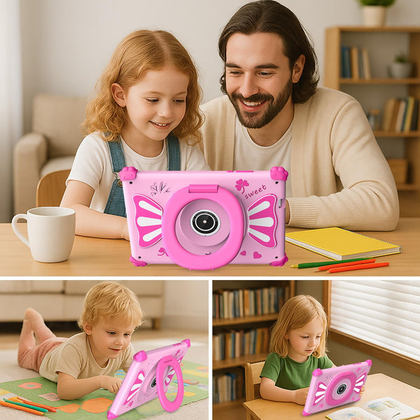 ascrecem Kids Tablets 7 Inch Android 15 Toddler Tablet for Kids with 2.4G+5G WiFi6 Penta Core 6GB RAM 32GB ROM Baby Tablet Dual Camera 128GB Expandable Parental Control Educational Games (Pink)
