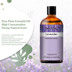 PHATOIL Lavender Essential Oil 100ml, 100% Natural & Pure Premium Graded Lavender Essential Oils for Diffusers, Humidifiers, Aromatherapy, Skin Hair Care and Candle Soap Making