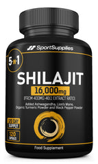 Shilajit Capsules 16,000mg -120 Days Supply - 60% Fulvic Acid - Added Ashwagandha, Lions Mane, Turmeric and Black Pepper - High Strength Himilayan Shalajit