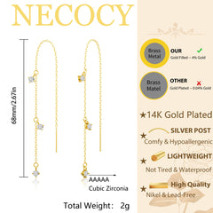 NECOCY Dangle Earrings for Women Dainty Long Hanging Gold/Silver Chain Earrings Trendy Hypoallergenic Dangling CZ/Pearl Threader Earrings for Women Jewelry, Yellow Gold, Cubic Zirconia