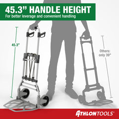 ATHLON TOOLS Aluminium Foldable Hand cart - Smooth-Running Wheels with Soft treads - incl. 2 Expanding Cords (Hand truck heavy)