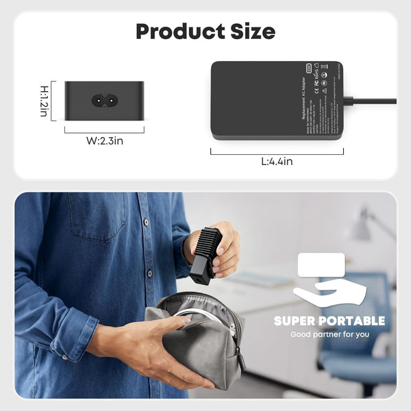 SKOTSLYE 65W Laptop Charger Compatible with Surface Pro/Laptop/Book/Go