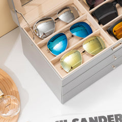 ProCase 3-layer Sunglasses Storage Organizer, 18 Slots Leather Sunglass Box Multiple Pairs Eyeglass Cases Eye Glass Eyewear Display Holder for Men Women -Grey