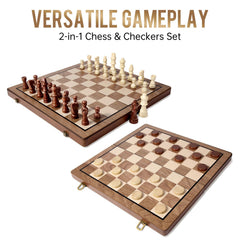 Sihaiyuan Chess Set, 15'' Magnetic Wooden Chess Board, Travel Chess Set for Adults & Kids, 2-in-1 Chess and Checkers Board Game