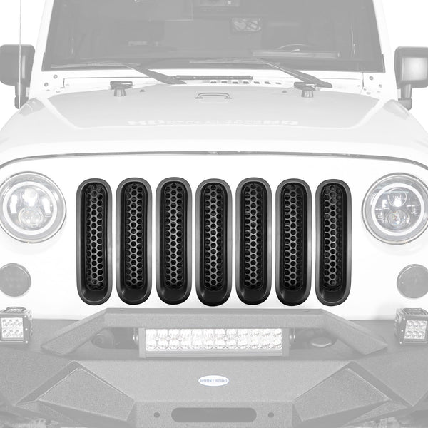 [Upgrade Clip in Version] Opar Matte Black Front Mesh Grille Inserts for 2007-2015 Jeep JK Wrangler & Wrangler Unlimited (Pack of 7)