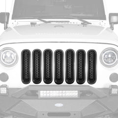 [Upgrade Clip in Version] Opar Matte Black Front Mesh Grille Inserts for 2007-2015 Jeep JK Wrangler & Wrangler Unlimited (Pack of 7)
