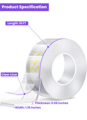 Upgraded Double Sided Tape Heavy Duty,Extra Large Nano Double Sided Adhesive Mounting Tape,Clear & Tough Sticky Poster Wall Tape ,1.18 x 120 In,Multipurpose Tape Picture Hanging Strips for Home