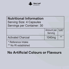 Activated Charcoal Capsules - 120 High Strength Activated Charcoal Tablets Alternative - 1040mg Per Serving, Helps Reduce Excessive Flatulence After Eating - Made in UK By New Leaf