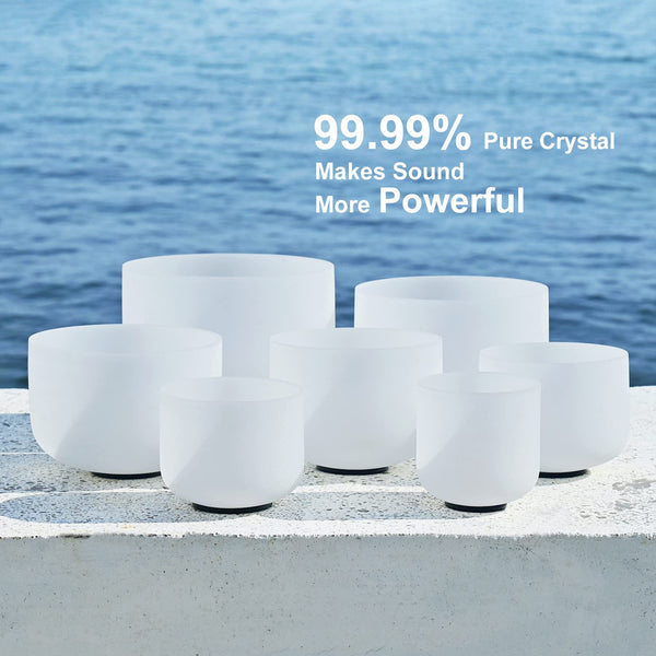 CVNC 432HZ 6-12 Inch Set of 7 PCS Frosted Quartz Crystal Singing Bowls (15cm-30cm) with 2 PCS Travel Carry Case Bag for Sound Healing and Therapy Meditation
