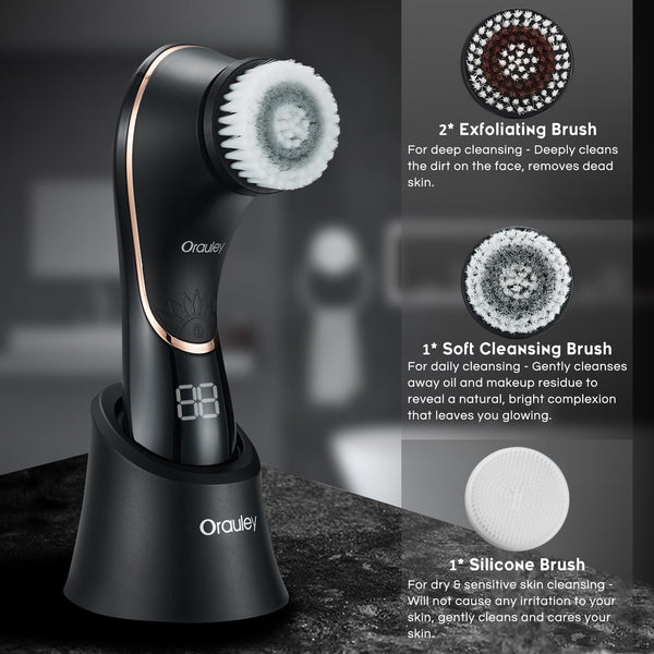 Facial Cleansing Brush, Rechargeable IPX-7 Waterproof Exfoliator for Women & Men with 4 Brush Heads