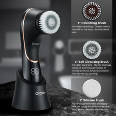 Facial Cleansing Brush, Rechargeable IPX-7 Waterproof Exfoliator for Women & Men with 4 Brush Heads