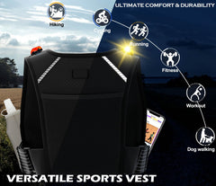 EGOO - LED Running Vest with Multi-Pockets for Men and Women, Lightweight Hydration Vest for Running & Outdoor Activities, Rechargeable LED Safety Light x2 + 500ml Soft Flask x1