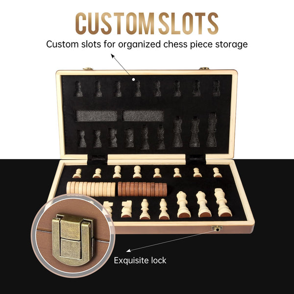Sihaiyuan Chess Set, 15'' Magnetic Wooden Chess Board, Travel Chess Set for Adults & Kids, 2-in-1 Chess and Checkers Board Game