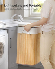 SONGMICS Laundry Basket with Lid 72L Bamboo Foldable Laundry Basket with Removable Washable Bag Handles for Laundry Room Bedroom LCB10Y