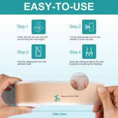 Silicone Scar Tape Silicone Scar Sheets Reusable Professional Reusable Silicone Scar Strip Scar Removal Treatment for C-Section, Keloid, Burn, Acne, Surgical Scars (1.6" x 60"-1.5M)