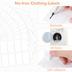 No-Iron Clothing Labels Wash Writable Self Adhesive Name Labels with Permanent Fabric Marker for Daycare, Washer and Dryer Safe (100 Pieces)