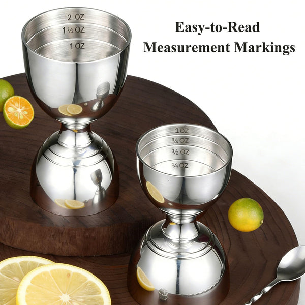 Professional Bartender Jigger - Premium Cocktail Bell Jiggers - 1oz & 2oz Double-Sided Stainless Steel Measuring Cup with Etched Inside Markings, Easy Read Ounce Lines for Home Bar & Cocktail Making