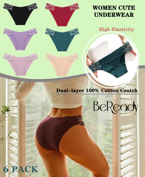BeReady Seamless Knickers for Women Sexy Lace Seamless Underwear for Women High Cut V-waist No Show Ladies Briefs Panties Multipack