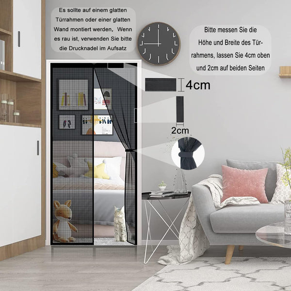 Panngu Fly Screen Door, 100x220 cm, Black, Magnetic, Reinforced Insect Protection for Balcony Door, Easy Installation, No Drilling