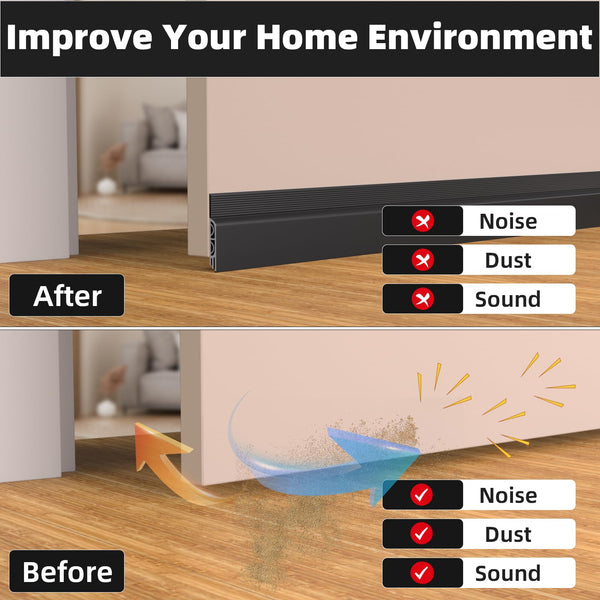 ESUFEIR 39"/1M Draft Excluder for Doors,Self Adhesive Draught Excluder for Bottom of Door,Silicone Draft Stopper Seal Strip for Soundproofing and Insulatuion,Black 39" L x2" W