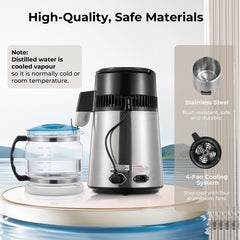 Water Distiller, 4.2L Upgraded Stainless Steel Distilled Water Machine, Distilled Water Maker with LCD Panel & Glass Container, Countertop Water Distiller for Home with Temperature Setting, Silver