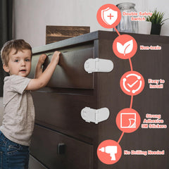 REDTRON Child Safety Cabinet Locks, Baby Proof Cupboard Locks with 3M Adhesive, Child Locks with No Trapped Fingers, No Tools Needed, Easy Installation(4 Pack, White)