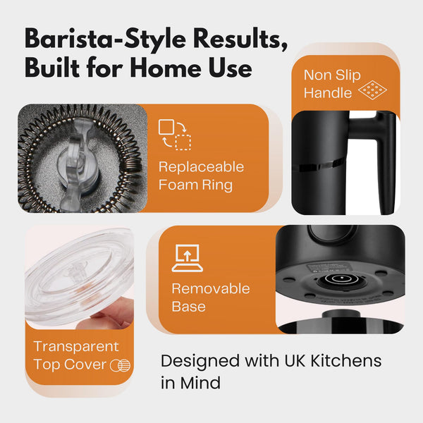 Straame Electric Milk Frother – Professional Automatic Foam Maker for Lattes, Cappuccinos & Hot Chocolates, Stainless Steel, Whisk & Froth in Seconds, Versatile Modes – Ideal for Home & Office Use