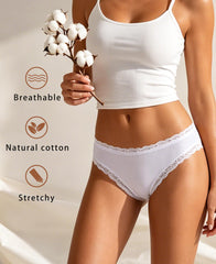 ALL OF SHE Cotton Underwear Women 5 Pack Ladies Knickers Multipack Soft Breathable Lace Trim Panties Comfortable Everyday Briefs-M