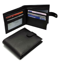 ODS:UK Mens RFID Blocking Safe Soft Leather Tri Fold Wallet Card Slots Id Window and Coin Pocket (Carbon Black)