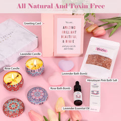 Lavender&Rose Bath Sets Pamper Gifts for Women Birthday, Unique Skin Care Pamper Hamper for Women Self Care package for Her, Relaxation Spa Gifts Set Get Well Soon Gift for Women Best Friend, Sister