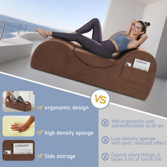 Yoga Chair Lounge for Adult, Ergonomic Chaise Lounge Chair with Side Pocket, Headrest, Waist Pad, Perfect for Stretching, Massage, and Relaxation, Used in Living Room, Bedroom（Brown）