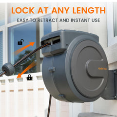 Giraffe Tools Retractable Hose Reel Wall Mounted, 30+2m Garden Hose Reel, 180° Pivoting with 7 in 1 Spray Nozzle, Grey (EUAW-30)