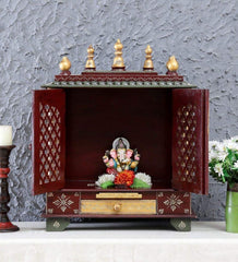 Kamdhenu art and craft Wooden Temple/Home Temple/Pooja Mandir/Pooja Mandir Brown, Brown & Green