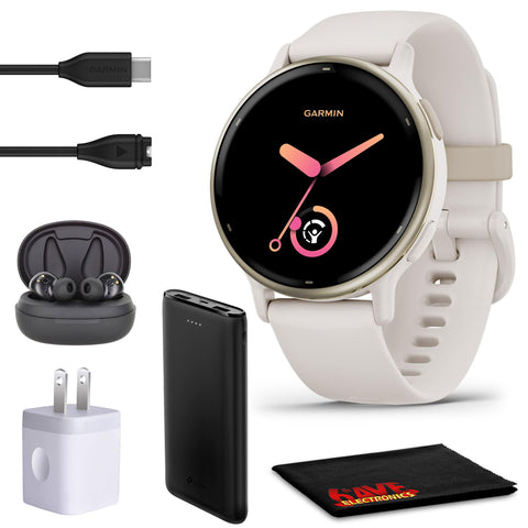 Garmin Vivoactive 5 Fitness Tracker Smart Watch for Women & Men with Cream Gold Aluminum Bezel & Ivory Case and Silicone Band with 11 Days Battery Life and Bright 1.2” AMOLED Touchscreen Display
