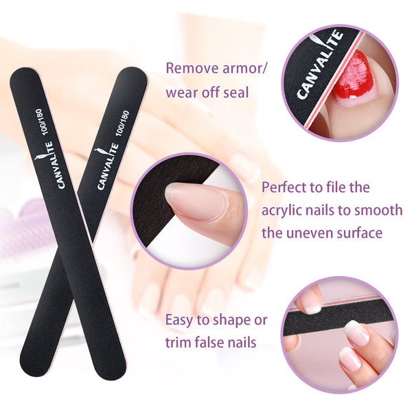 Canvalite All in One 4 Way Nail Buffer Block - Shapes, Files, Smoothes, and Shines - 100/180 Grit Nail File and Buffer - 9pcs