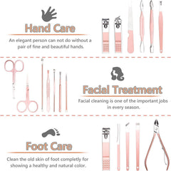 URAQT Nail Clippers, 18 pcs Manicure Pedicure Set, Nail Scissors Cuticle Remover for Men Women, Stainless Steel Nail Care Grooming Kit with Leather Case for Travel & Home