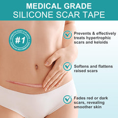 Silicone Scar Tape Silicone Scar Sheets Reusable Professional Reusable Silicone Scar Strip Scar Removal Treatment for C-Section, Keloid, Burn, Acne, Surgical Scars (1.6" x 60"-1.5M)