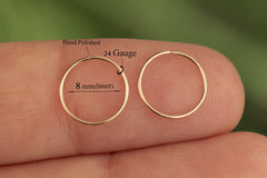14K Gold Filled Small Hoop Earrings for Cartilage Nose, Tiny Thin 8mm Piercing Hoop Ring 24 Gauge (Gold, 8mm 24 gauge / 1 pair)